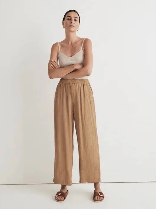 Madewell Pants - Madewell Crinkle Crepe Straight Peg Crop Pant large pockets cottage core coast
